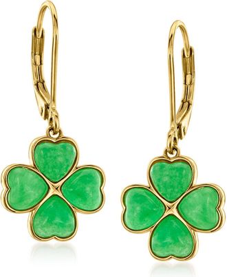 Ross-Simons Jade 4-Leaf Clover Drop Earrings in 18kt Gold Over Sterling