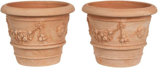 Set 2 Terracotta vase Outdoor vase 30X25 cm Garden planter Hand made pot Made Italy Round balcony vase flowers Decorative pots