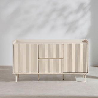 Maisons du monde Aparador de 2 puertas y 2 cajones crudo y blanco roto 140 cm