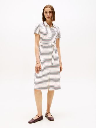 Tommy Hilfiger Womens Belted Stretch Pique Polo Midi Dress - White - XL