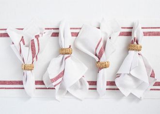 Solino Home Linen Dinner Napkins Set of 4, 20 x 20 Inch for Dining Table, Holiday and Everyday Table Decor - French Stripe in Burgundy And White at