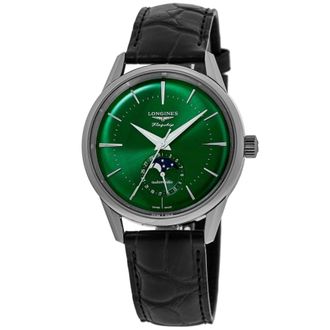 Longines Flagship Heritage Moonphase Automatic Green Dial Leather Strap Mens Watch L4.815.4.02.2