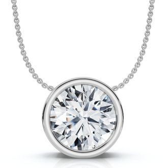 Pompeii3 1Ct Certified Bezel Round Cut Diamond Pendant 14k Gold 18 Necklace Lab Grown
