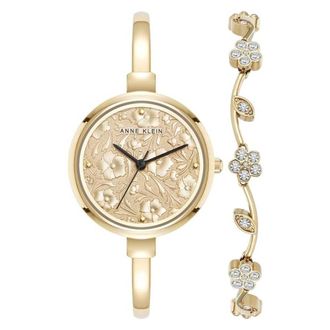 Anne Klein Quartz Gold Dial Ladies Watch and Bracelet Set AK-5274GPST