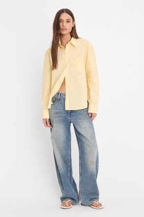 Good American Womens Poplin Classic Boxy Shirt | Butterbeam Stripe, Size Medium | Good American by Khlo&Egrave; Kardashian