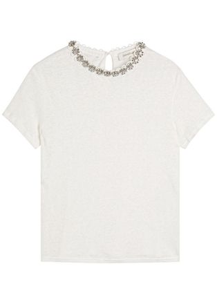 Zimmermann Embellished Slubbed Linen T-shirt - Ivory - 00 (UK 6 / XS)