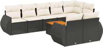 vidaXL Vidaxl - Set De Sof&aacute;s De Jard&iacute;n 8 Piezas Y Cojines Rat&aacute;n Sint&eacute;tico Negro