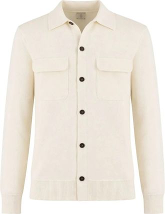 Eleventy Knitted Cream Button-Up Flap Pocket Shirt