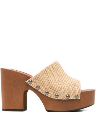 Simon Miller 110mm stud-detail heeled sandals - women - Straw/Cotton/Calf Leather/Calf Leather - 37 - Neutrals