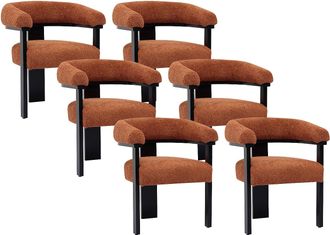 Vente-Unique Conjunto de 6 sillas con reposabrazos en tela boucl&eacute; y madera de h&eacute;vea - Terracota y negro - LIVELIA de Pascal MORABITO