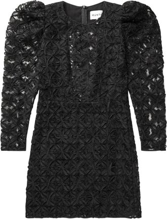 Munthe Elegante Zwarte Jurk met Geborduurde Bloemen - Dames - Korte kleedjes - Zwart - M - Kleedjes