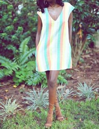 Glam Tropicana Shift Dress In Multi Stripes