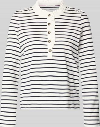 Christian Berg Longsleeve mit Knopfleiste und R&uuml;schen in Dunkelblau, Gr&ouml;&szlig;e XL