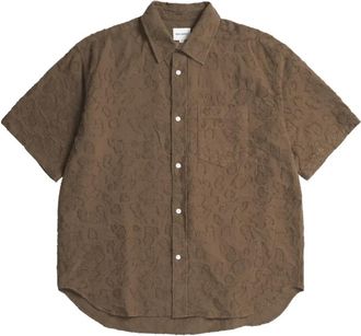 Norse Projects Batik Fil Coupe Shirt in Chesnut - Heren - Korte mouwen Overhemden - Bruin - XL - Katoen - Overhemden