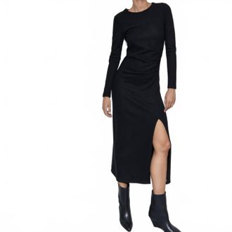 Closed Draped Midi Dress In Black