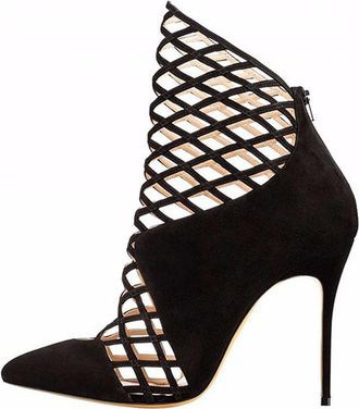 Generic Womens Pointed Toe Hollow-Out Stiletto Heel Sandals, Sexy High Heel Suede Dress Shoes, Fashion Zipper Wedding Party Formal Events Boots,2.5 UK