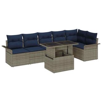 vidaXL Conjunto De Sof&aacute; De Jard&iacute;n Con Coj&iacute;n 7 Pcs Gris Polirat&aacute;n Vidaxl