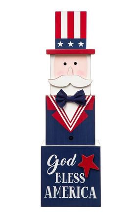 Glitzhome Double Sided Patriotic & Easter Wooden Boxed Porch Decor in Blue at Nordstrom, Size Medium