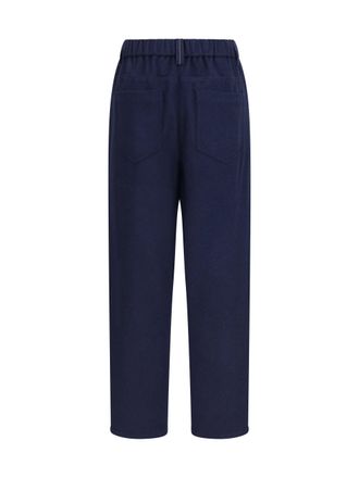 Brunello Cucinelli Womens Stretch Wool Pants Blu Merino Ovis Aries Trousers