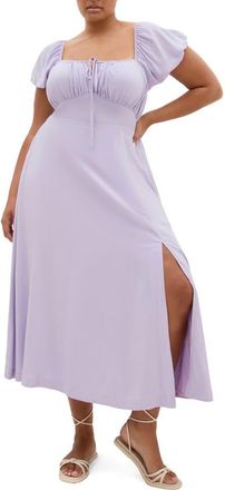 City Chic Abbie Peasant Midi Dress in Lilac at Nordstrom, Size 12W