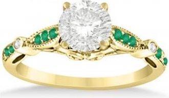 Allurez Marquise & Dot Emerald Vintage Engagement Ring 14k Yellow Gold 0.13ct