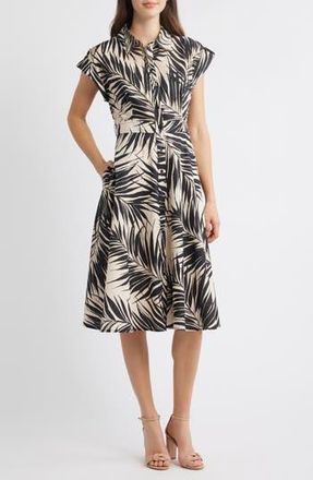 Vince Camuto Fern Print Cotton Poplin Midi Shirtdress in Black Sand at Nordstrom Rack, Size 6