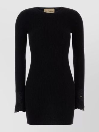 Valentino Garavani cashmere dress featuring lace cuffs ribbed texture