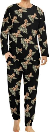 Generic Angeles Dollar Money Print Mens Pajamas Set Long Sleeve Tops And Bottoms Soft Nightwear Comfy Loungewear Pj Sets L