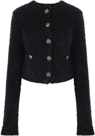 Balenciaga Boucl&eacute; Vest met BB Logo Knopen - Dames - Vesten - Zwart - S - Katoen - Truien & Vesten