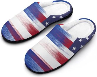 Generic U.S. Flag with Cuba Flag Cotton Womens Slip-on Slippers Winter Warm House Shoes with Rubber Sole for Home Office Hotel