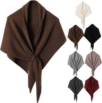 Generic Womens Solid Color Wool Blend Shawl, Wool Knotted Shawl, Knitted Triangle, Fall Winter Cozy Cross Cape, Dressy Warm Wrap Scarf for Women