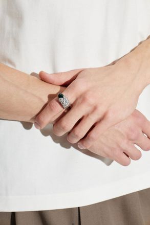 Bottega Veneta Silver Signet Ring With A Stone, Mens, Silver