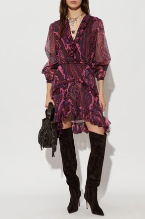 Etro Silk Dress With Ruffles, Womens, Burgundy