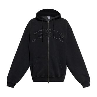 VETEMENTS Zip-throughs, male, Black, Size: S Black Jesus On A Cross Hoodie