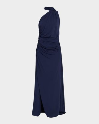 SIMKHAI Moira Draped Mock-Neck Jersey Gown