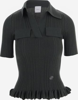 Patou Stretch Wolmix Trui Met Ruches