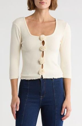 Vigoss Rosette Scoop Neck Knit Top in Creme at Nordstrom Rack, Size X-Large