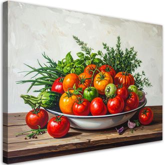 Feeby Cuadro En Lienzo, Naturaleza Muerta Con Tomates Y Hierbas, 120x80
