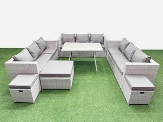 Fimous 12 Seat Patio PE Rattan Garden Furniture with 3 Stool Light Grey