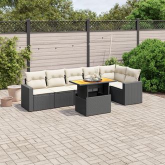 vidaXL Vidaxl - Set De Comedor De Jard&iacute;n 7 Pzas Y Cojines Rat&aacute;n Sint&eacute;tico Negro