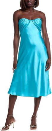 Monique Lhuillier Womens Imara Satin Midi Dress In Bright Aqua