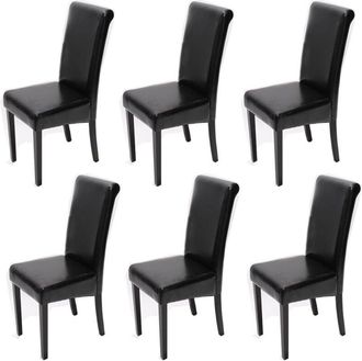 Hhg [nunca Usado] Lote De 6 Sillas De Comedor Silla De Cocina Novara Ii, Cuero, Negro, Patas Oscuras