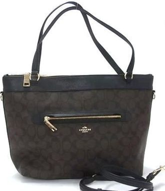 Coach Black Brown White Pvc Leather Handbag Shoulder Bag Tote Bag (Pre-Owned)