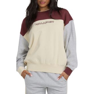 Billabong Get It Kendal Embroidered Colorblock Cotton Blend Fleece Sweatshirt in Pinot at Nordstrom, Size X-Large
