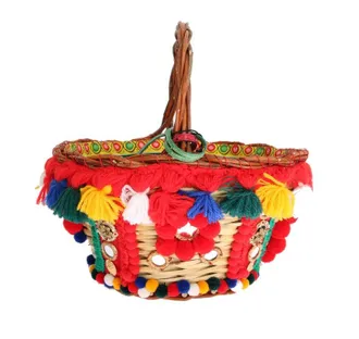 Dolce & Gabbana Womens Multicolor Agnese Straw Crystal Pom Bag