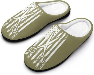 Generic Scissors USA Flag Mens Slippers Memory Foam Winter Warm Sandals Slip On House Shoes Size 7-14