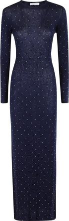 Paco Rabanne Lange Mouw Jurk met Noppen - Dames - Maxi kleedjes - Blauw - S - Wol - Kleedjes