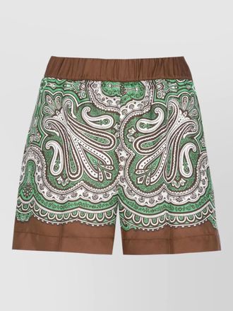 Parosh silk shorts paisley pattern elastic waistband