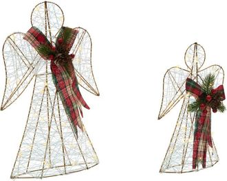 Beliani Conjunto De 2 Decoraciones Led De Interior Navidad Accesorio &Aacute;ngeles Iluminados Metal Multicolor Annsjon