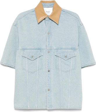Nanushka Camicia denim con colletto in pelle - Blu